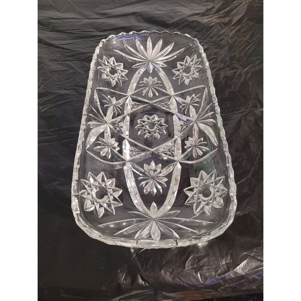 Vintage Prescut Star of David Cut-Glass Relish Tray Serving Dish 12